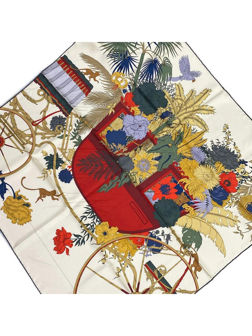 Hermes Carre 90 Cream Beige Multi Scarf #373466H11B